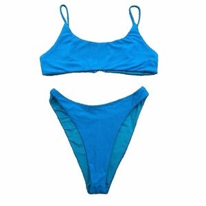 Superdown Mia Ribbed Bikini Swim Suit Womens Top Medium Bottom Small Blue Beach
